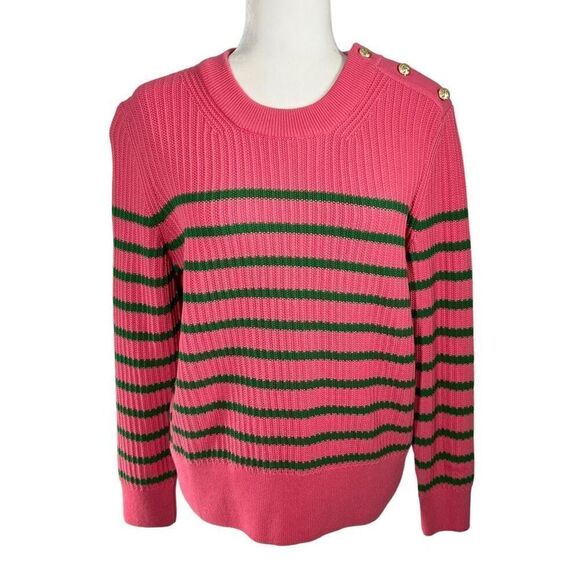 Gant NWT Medium Pink Green Striped Rib Knit Long Sleeve Pullover Sweater Women’s - Picture 13 of 14